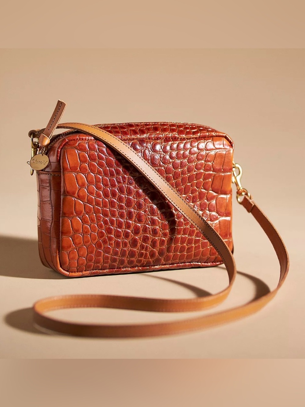 Clare V. Midi Sac Autumn Croco Color: Cuoio
